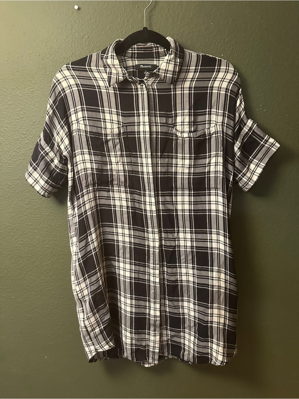 Madewell Black and White Plaid Shirt Dress